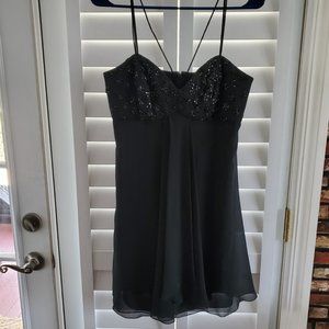VTG A.J. Bari Dress Black Designer Size 4 Flair Wrap Beads Sequins Floral Knee